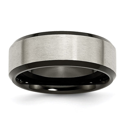 Titanium Beveled Edge Black IP-plated 8mm Brushed Center Band | TB230 ,