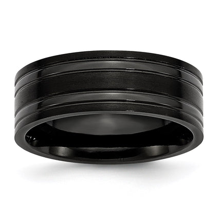 Titanium Grooved Black IP-plated 8mm Brushed and Polished Band | TB366 ,