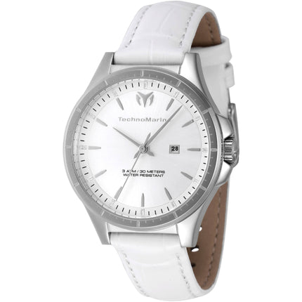 Technomarine Women's Watch - MoonSun Quartz Silver Tone Dial White Strap | TM-822039 ,