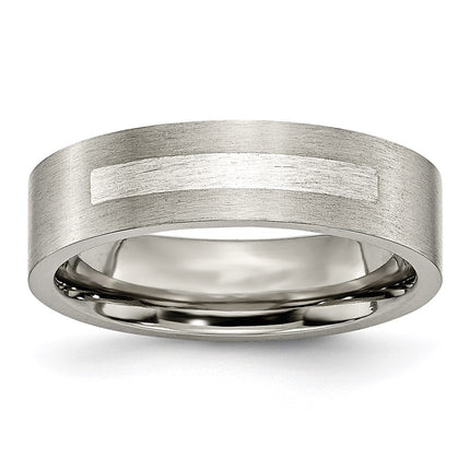 Titanium Flat 6mm Sterling Silver Inlay Brushed Band | TB367 ,
