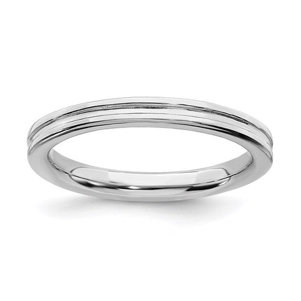 Sterling Silver Stackable Expressions Rhodium Grooved Ring | QSK227 ,
