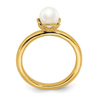 Sterling Silver Stack Exp. White FW Cultured Pearl Gold-plated Ring | QSK749 ,