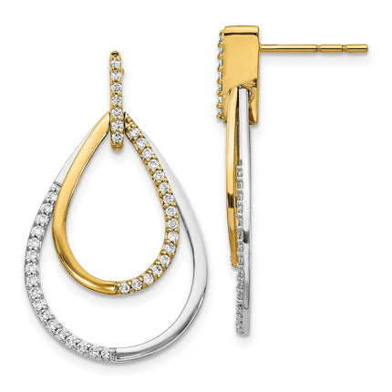 14k Two-tone Diamond Teardrop Earrings ,