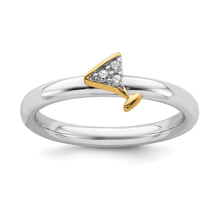 Sterling Silver Stackable Expressions Gold-Plated Martini Glass Dia. Ring | QSK2167 ,