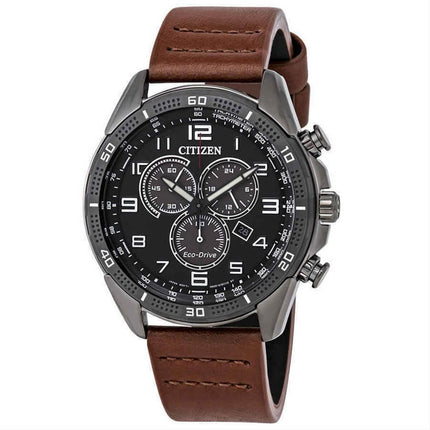 Citizen Men's Chronograph Watch - Drive Black & Grey Dial Brown Strap | AT2447-01E ,