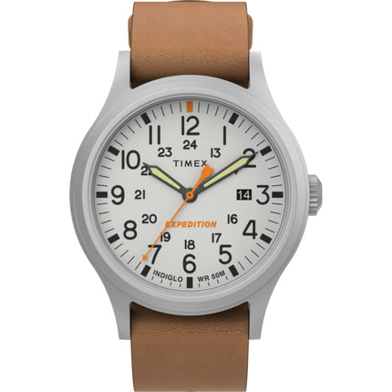 Timex Men's Watch - Expedition Sierra Quartz Cream Dial Tan Leather Strap | TW2V07600 ,
