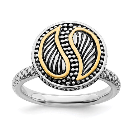 Sterling Silver & 14k Stackable Expressions Antiqued Ring | QSK865 ,