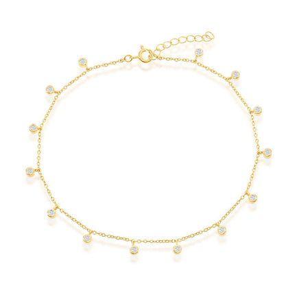 Classic Women's Anklet - Gold Plated Sterling Silver Bezel-Set CZ Charms | R-9270-GP ,