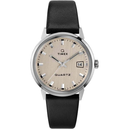Timex Men's Watch - Q Timex Reissue Beige Dial Genuine Leather Strap | TW2U91200 ,
