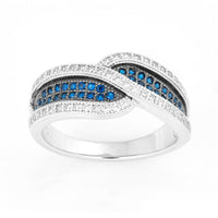 Sterling Silver Crossed Sapphire and White CZ Ring - W-9907 ,