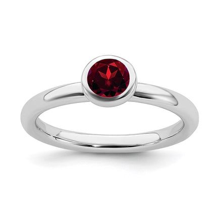 Sterling Silver Stackable Expressions Low 5mm Round Garnet Ring | QSK508 ,