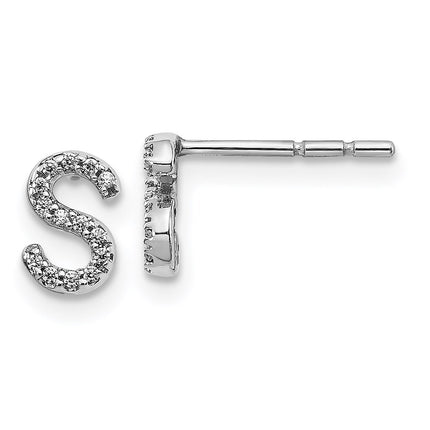 14k White Gold Diamond Initial S Earrings ,