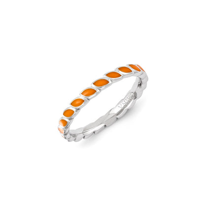 Sterling Silver Stackable Expressions Orange Enameled Ring | QSK1381 ,