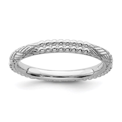 Sterling Silver Stackable Expressions Rhodium-plated Patterned Ring | QSK1561 ,