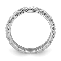 Sterling Silver Stackable Expressions Rhodium Carved Ring | QSK1611 ,