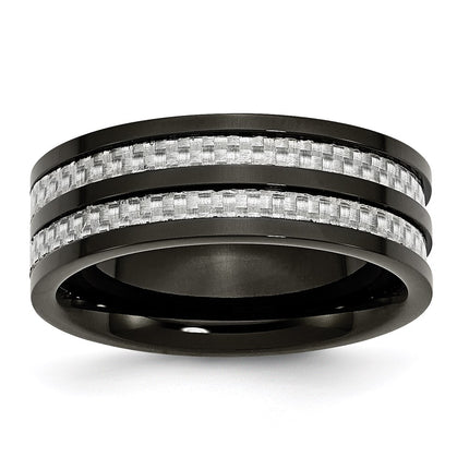 Titanium 8mm Black IP-plated with Carbon Fiber Inlay Polished Band | TB254 ,