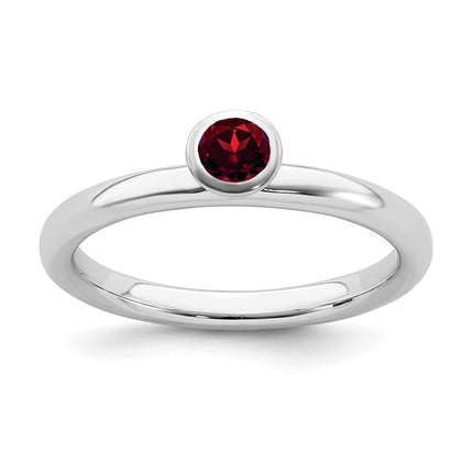 Sterling Silver Stackable Expressions High 4mm Round Garnet Ring | QSK458 ,