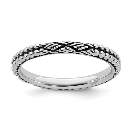 Sterling Silver Stackable Expressions Antiqued Patterned Ring | QSK1564 ,