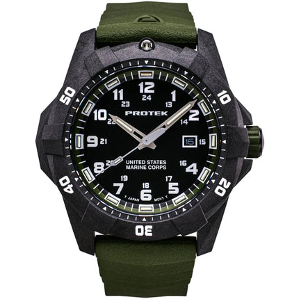 ProTek Men's Watch - USMC Series Quartz Green Genuine Rubber Strap Date Dive | 1015G ,