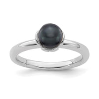 Sterling Silver Stack Exp. Polished Black FW Cultured Pearl Ring | QSK612 ,