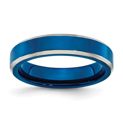 Stainless Steel Polished Blue IP-plated 5.00mm Band ,