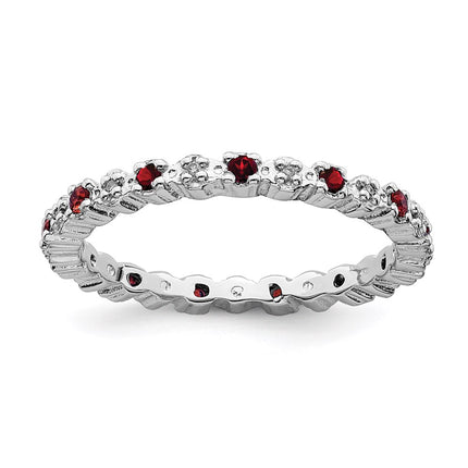 Sterling Silver Stackable Expressions Garnet & Diamond Ring | QSK532 ,