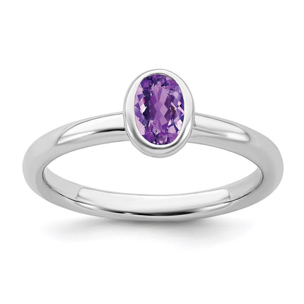 Sterling Silver Stackable Expressions Oval Amethyst Ring | QSK435 ,