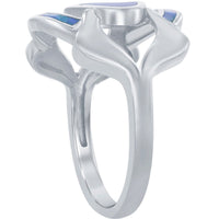 Women's Ring - Silver Large Blue Inlay Opal Wide Designed, Size 7 | W-2319-7 ,