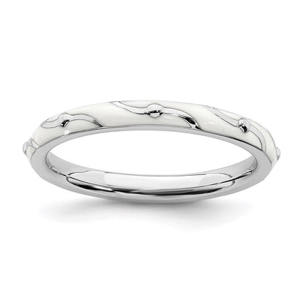 Sterling Silver Stackable Expressions White Enamel Ring | QSK1505 ,