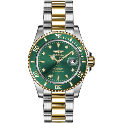 Invicta Men's Watch - Pro Diver Quartz Green Dial Two Tone Steel Bracelet | 43542 ,