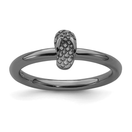 Sterling Silver Stackable Expressions Black-plated Flip Flop Ring | QSK1967 ,
