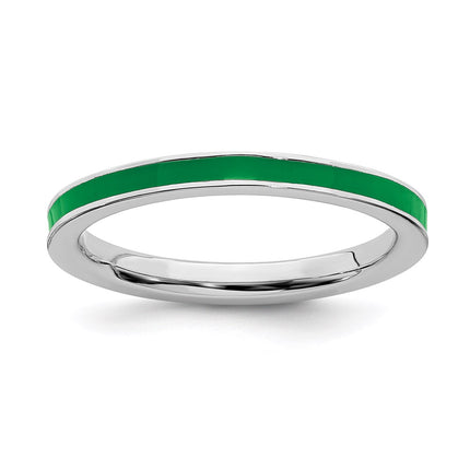 Sterling Silver Stackable Expressions Green Enameled 2.25mm Ring | QSK145 ,