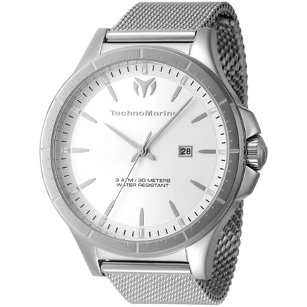 Technomarine Men's Watch - MoonSun Date Silver Dial Steel Mesh Bracelet | TM-822002 ,
