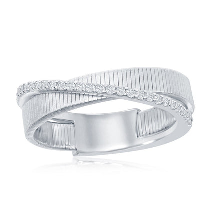 Sterling Silver Designer CZ Ring Bonded with Platinum, Size 9 ,