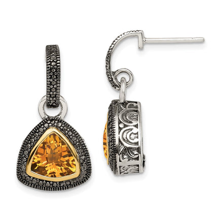 Sterling Silver w/ 14K Accent Citrine Dangle Earrings ,