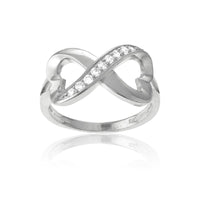 Sterling Silver Half CZ Heart Infinity Ring - W-9708 ,