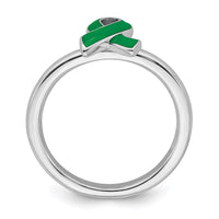 Sterling Silver Stackable Expressions Green Enameled Awareness Ribbon Ring | QSK942 ,