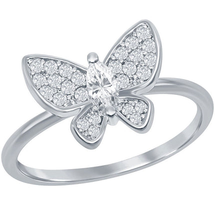 Classic Women's Sterling Silver CZ Butterfly Ring - W-2587 ,