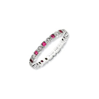 Sterling Silver Stackable Expressions Polished Cr. Ruby & Dia Ring | QSK637 ,