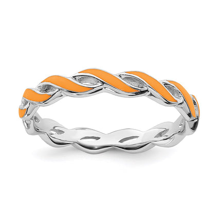 Sterling Silver Stackable Expressions Orange Enamel Ring | QSK1514 ,