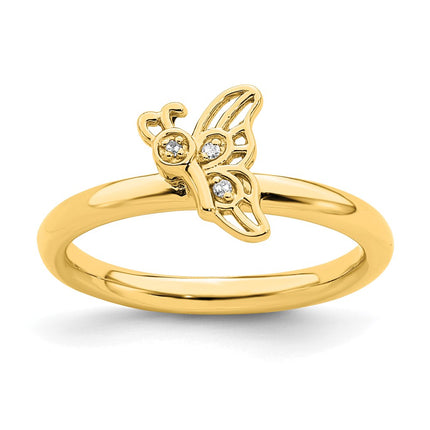 Sterling Silver Stackable Expressions Gold-plated Butterfly w/Diamond Ring | QSK1626 ,