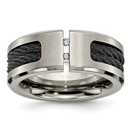 Titanium Black IP-plated Cable and Diamonds Polished/Brushed Band | TB266AA ,