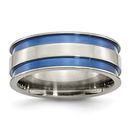 Titanium with Blue Double Groove 8.5mm Polished Band | TB415 ,