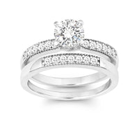 Sterling Silver CZ Engagement and Wedding Ring Set - W-9896 ,