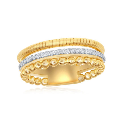 Sterling Silver Designer CZ Ring Bonded with 14K Gold, Size 8 ,