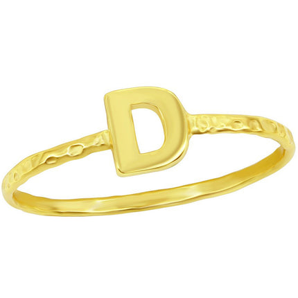 Classic Unisex Gold Tone D Initial Hammered Ring - W-2821 ,