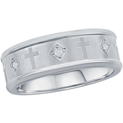 Men's Ring - Brushed and Polished Silver CZ Cross, Size 9 | SW-2110-9 ,