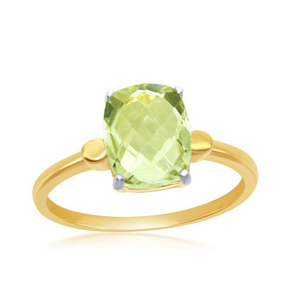 Sterling Silver GP Four-Prong Green Amethyst Ring - W-2014 ,