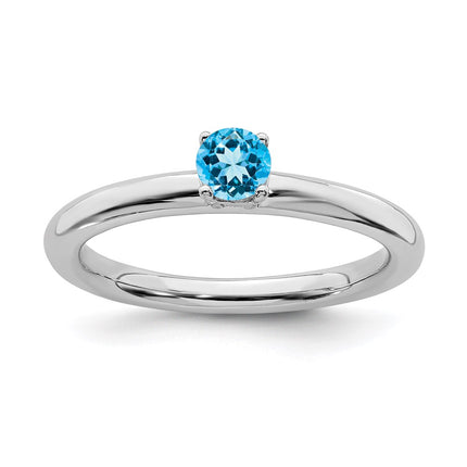 Sterling Silver Stackable Expressions Rhodium Blue Topaz Ring | QSK1910 ,