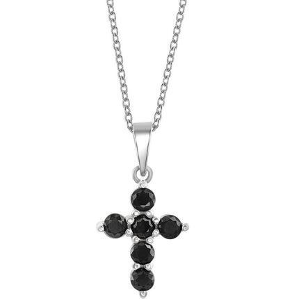 Classic Women's Necklace - Sterling Silver Black Sapphire Cross | M-6824 ,